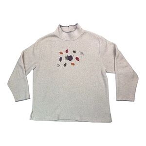 Holiday Lodge by Northcrest Oatmeal Embroidered Fleece Women’s XL Autumn Leaves